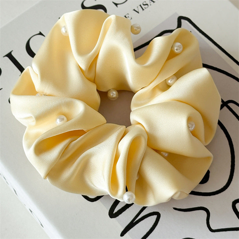 Solid Satin Pearl Scrunchie High Elasticity Women N6H184