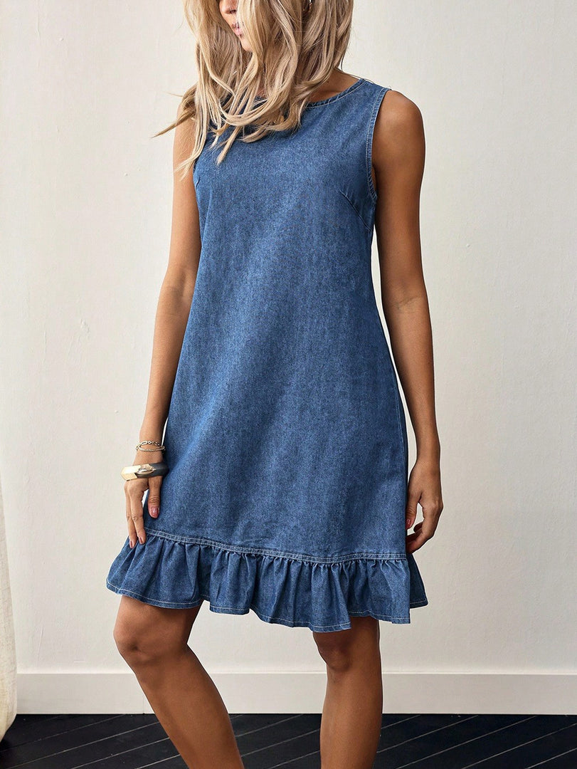 Denim A-Line Sleeveless Dress Women N6D176