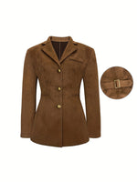 Load image into Gallery viewer, Suede Texture French Button Long Sleeve Blazer Women N6G294