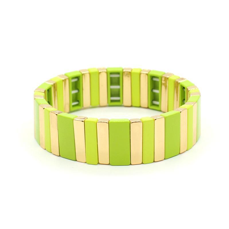 Rectangular Enamel Links Bangle Alloy Stackable S5P154