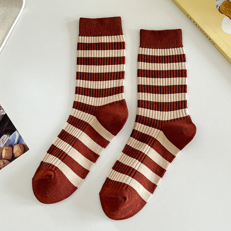 Color Block Striped Crew Socks Women One Size  N6H001