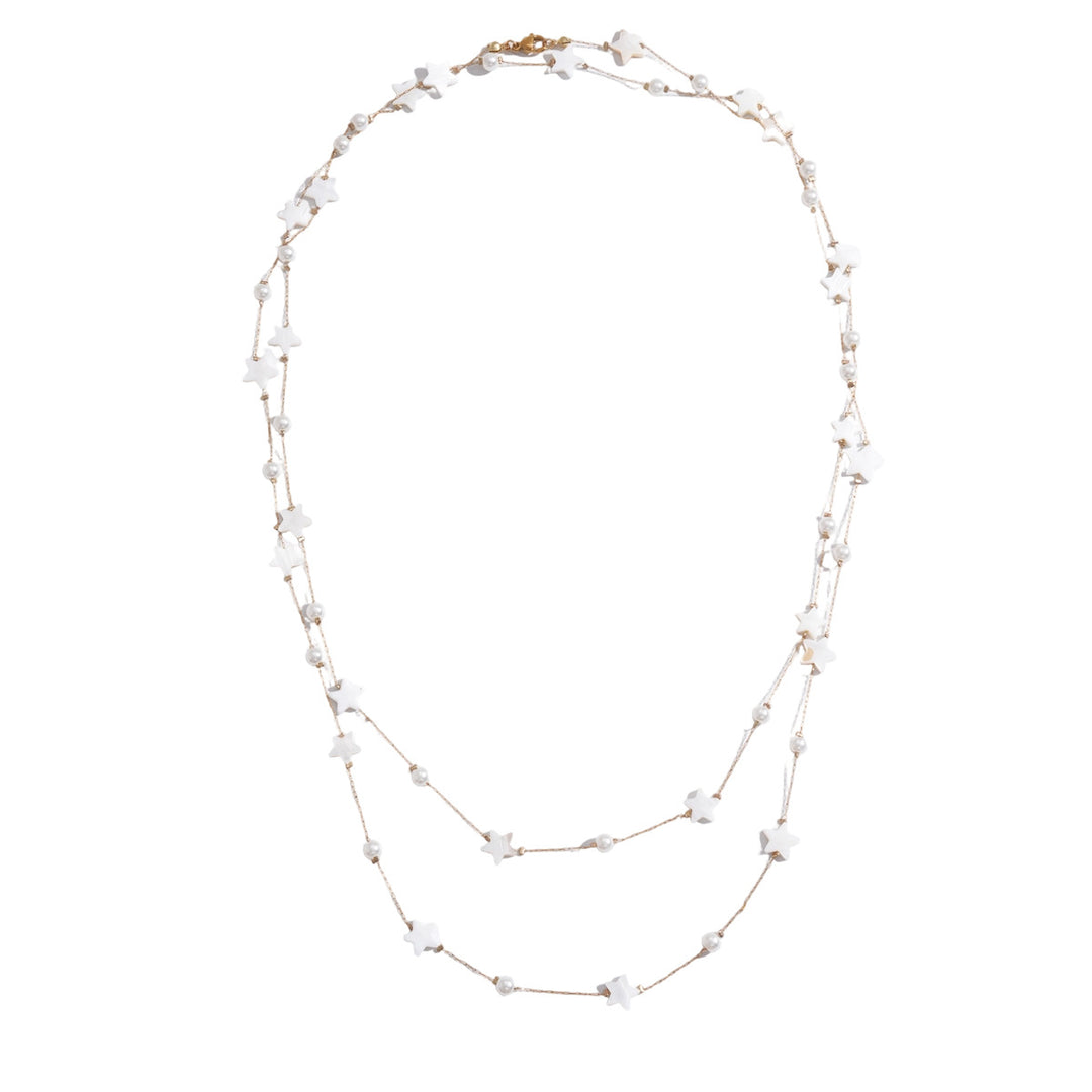Layered Star Shell Pearl Stainless Steel Necklace Women N6H157