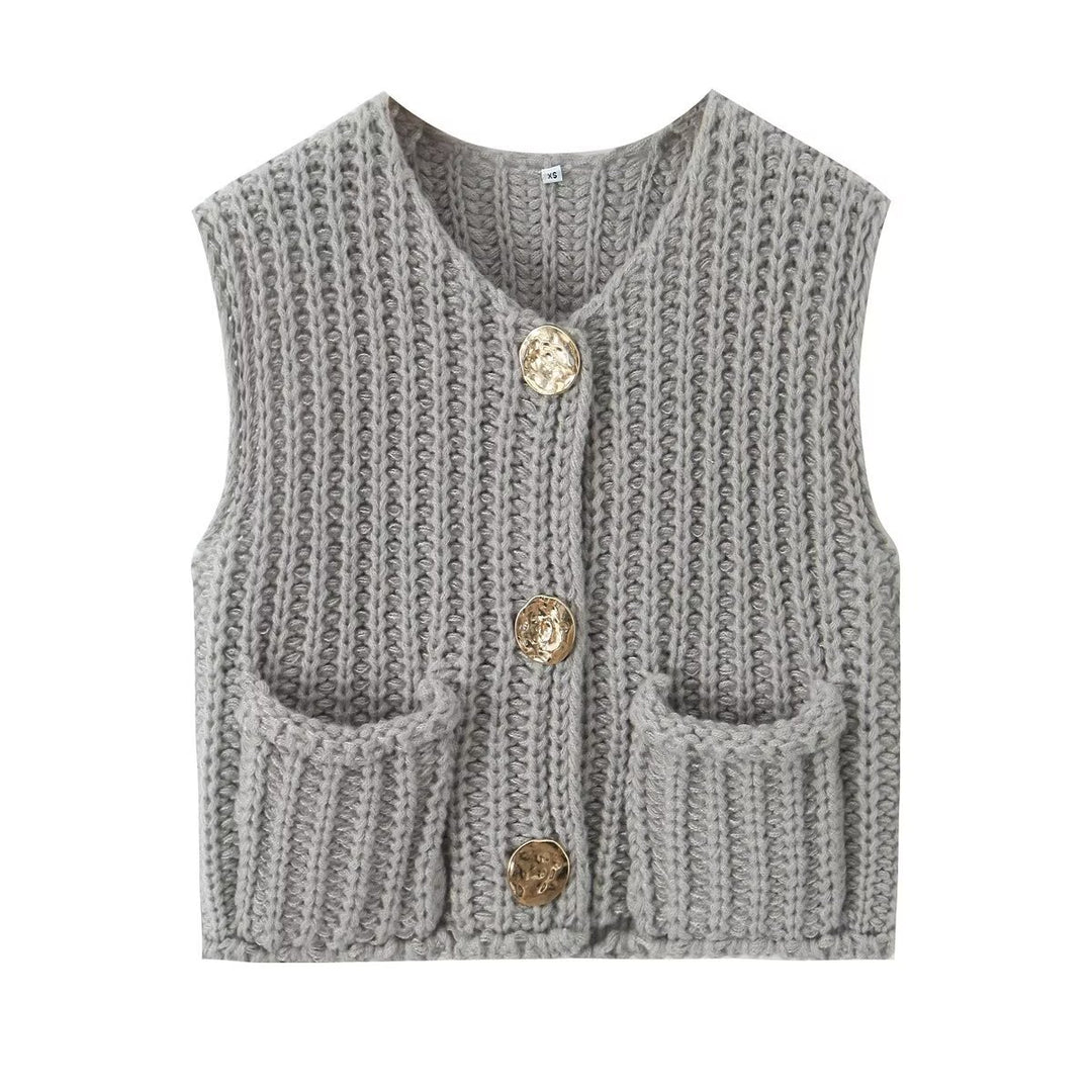 Patch Pocket Vest Sleeveless Knit Lightweight N5Z245