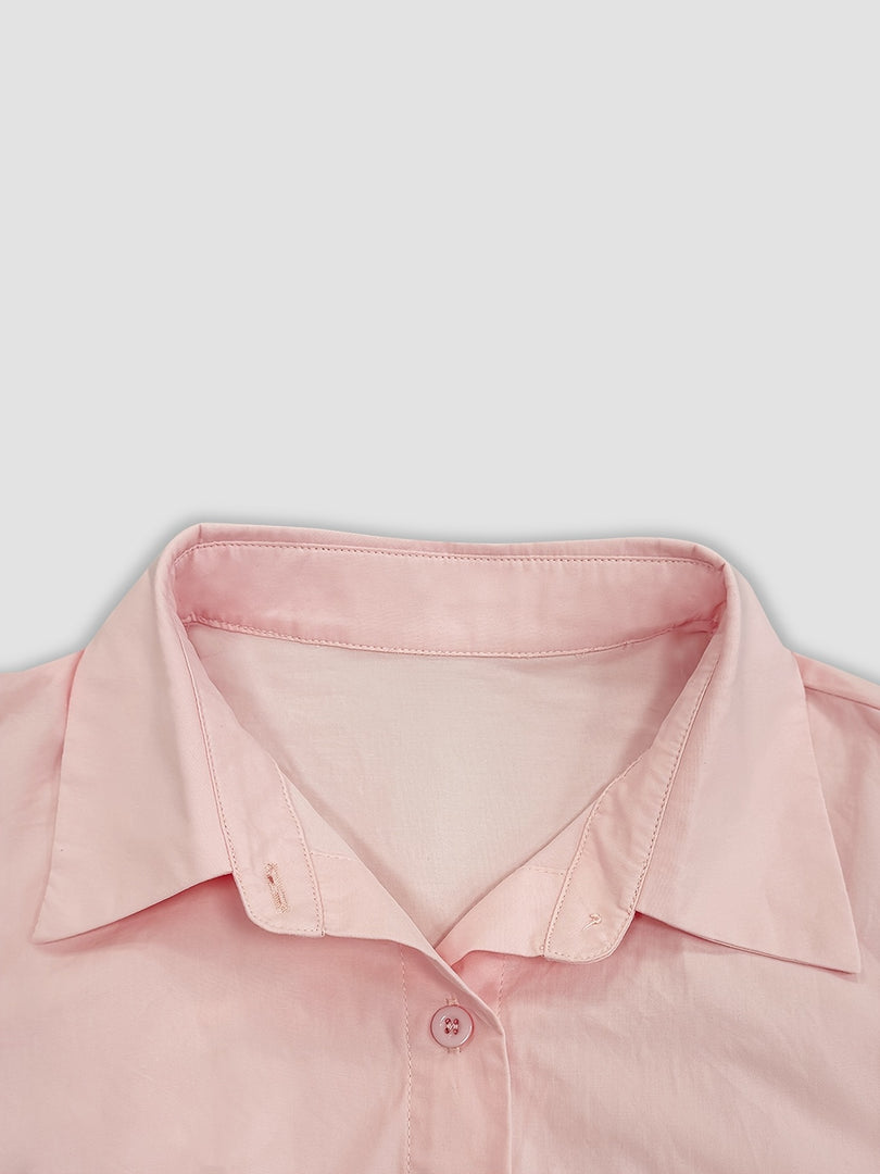 Pink High Slit Shirt and Skirt Set Women N6C183