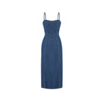 Load image into Gallery viewer, Strapless Denim Dress with Linen Blend Light Blue N6C186