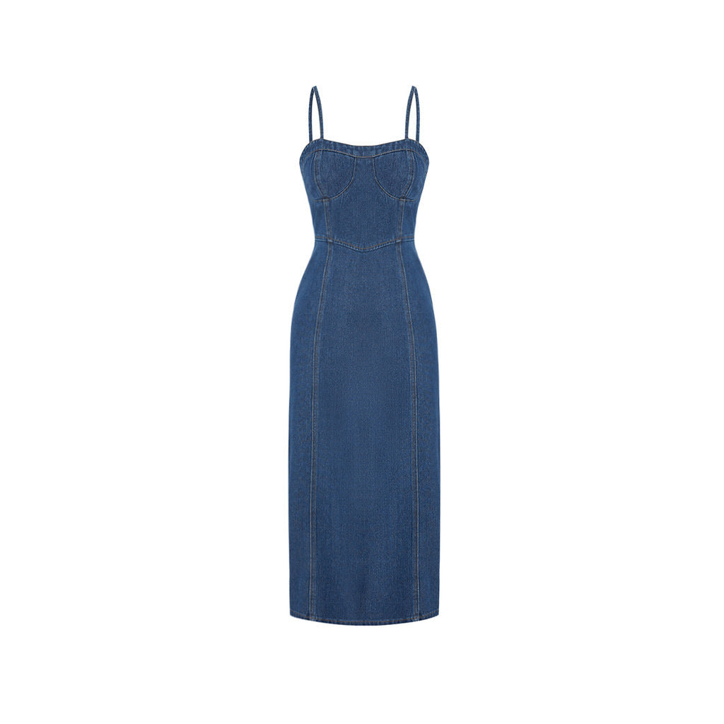 Strapless Denim Dress with Linen Blend Light Blue N6C186