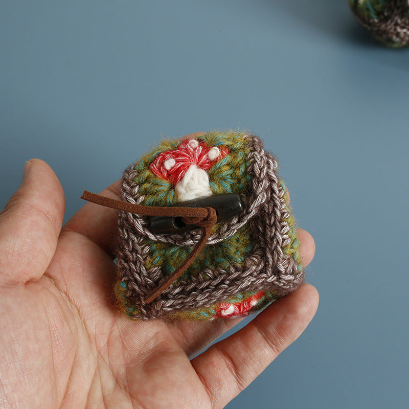 Crochet Mushroom Earphone Case Square Mini Pouch N6G046
