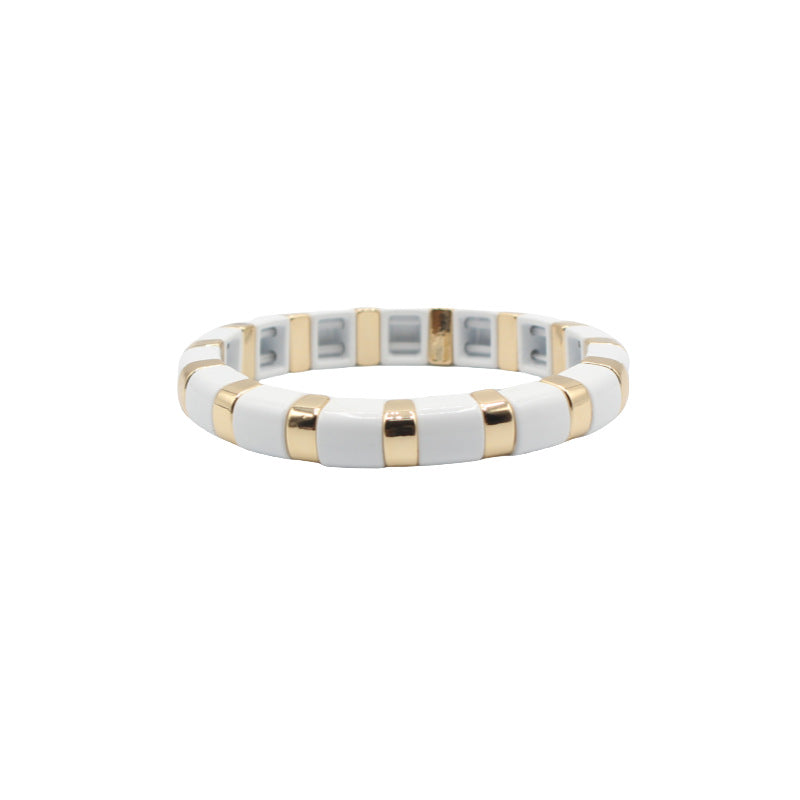 Semi Circle Bead Bangle Alloy Vitreous Enamel S5P266