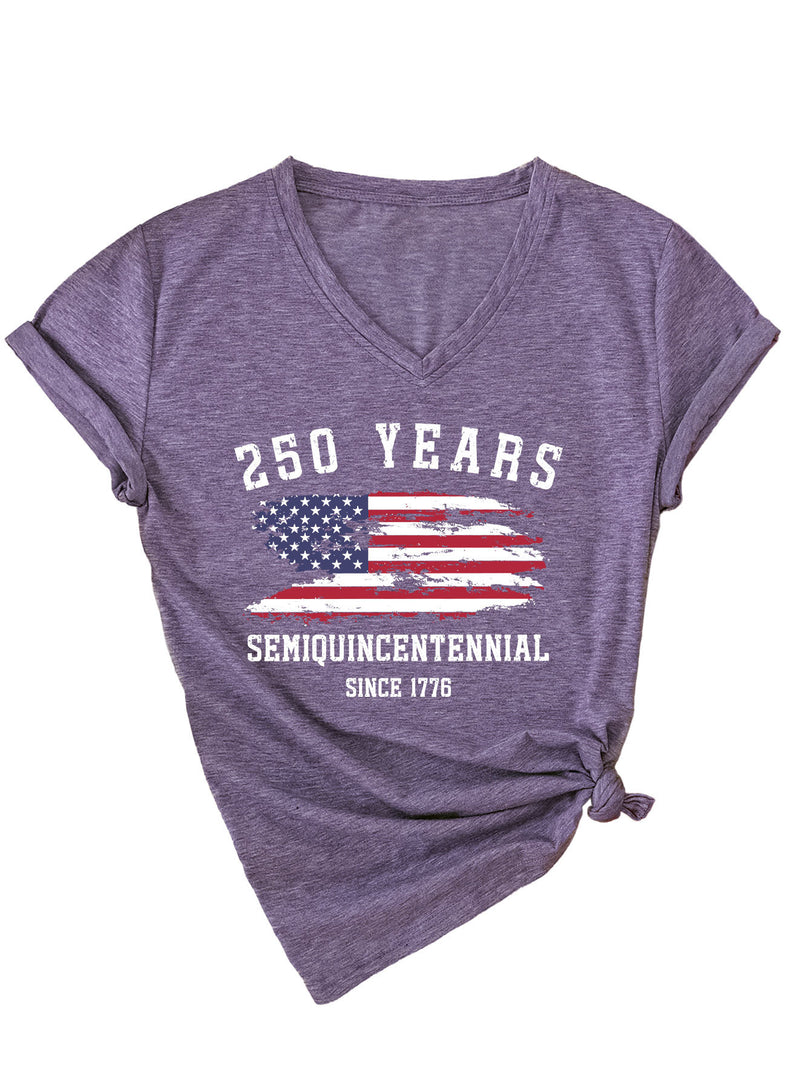 Trendy V-Neck Print T-Shirt Women N6E139