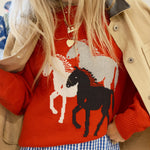 Load image into Gallery viewer, Animal Jacquard Relaxed Sweater Mid Heavy Red N5Z995
