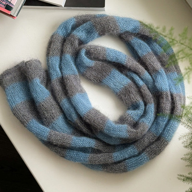 Mohair Blend Long Loop Scarf Striped Pattern  M5A082
