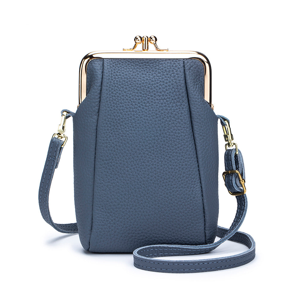 Women's Genuine Leather Litchi Grain Crossbody Phone Bag N6J142