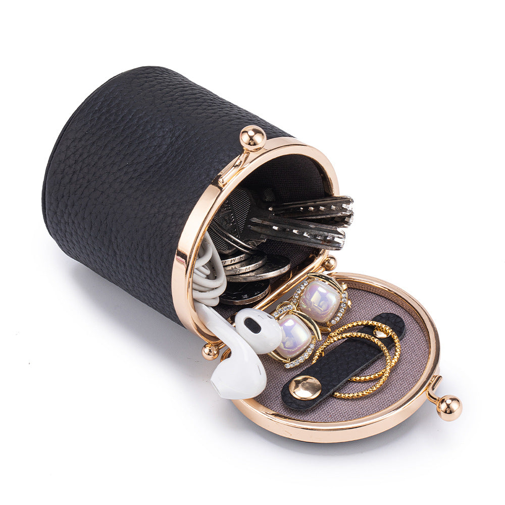 Genuine Leather Kiss Lock Coin Purse Mini Jewelry Box N6G100