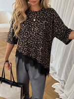 Load image into Gallery viewer, Leopard Print Lace Trim Loose Short Sleeve T-shirt N6D214