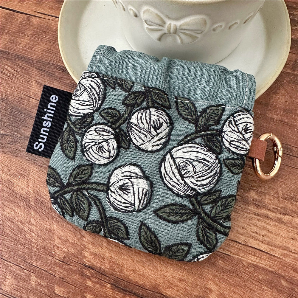 Heavy Embroidery Fabric Earphone Pouch Travel N6F151