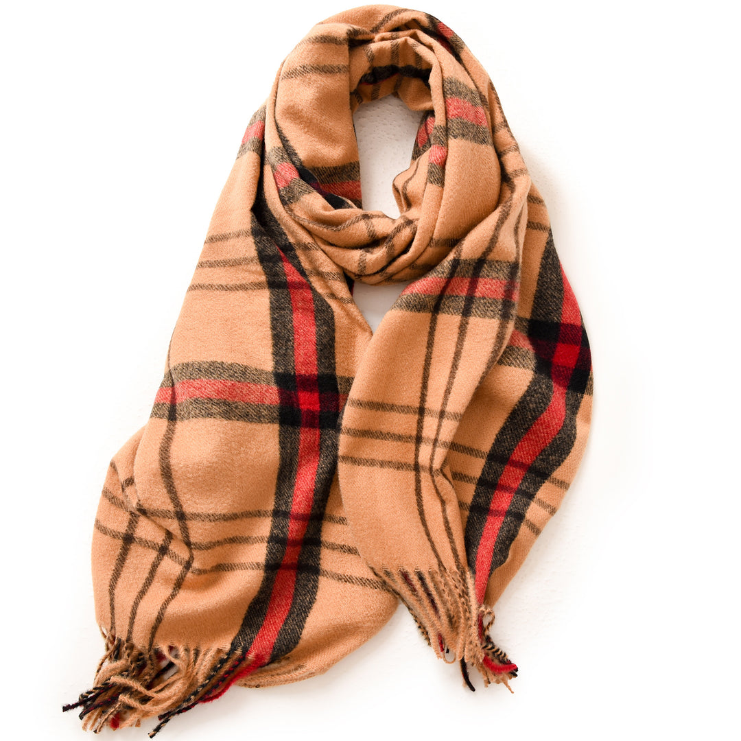 Striped Plaid Faux Cashmere Wrap with Fringe  M5A233