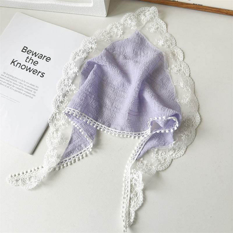 Lace Triangle Head Scarf French Wrap Women N6H134