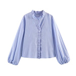 Load image into Gallery viewer, Ruffle Detail Poplin Crop Shirt Women N6C103