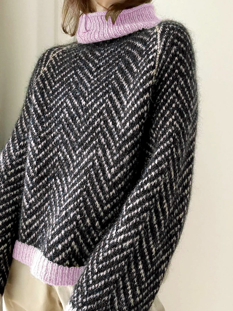 High Neck Long Sleeve Colorblock Knit Sweater Women N6H274