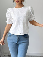 Load image into Gallery viewer, Lace Back Tie Short Sleeve Shirt Women N6D119