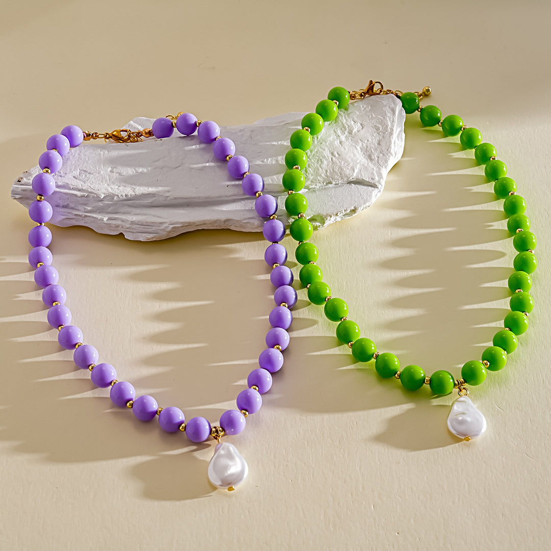 Dopamine Pearl Acrylic Geometric Beaded Necklace N6H059