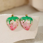 Load image into Gallery viewer, Strawberry Drip Earrings Steel Enamel Gold-Plated S5P091