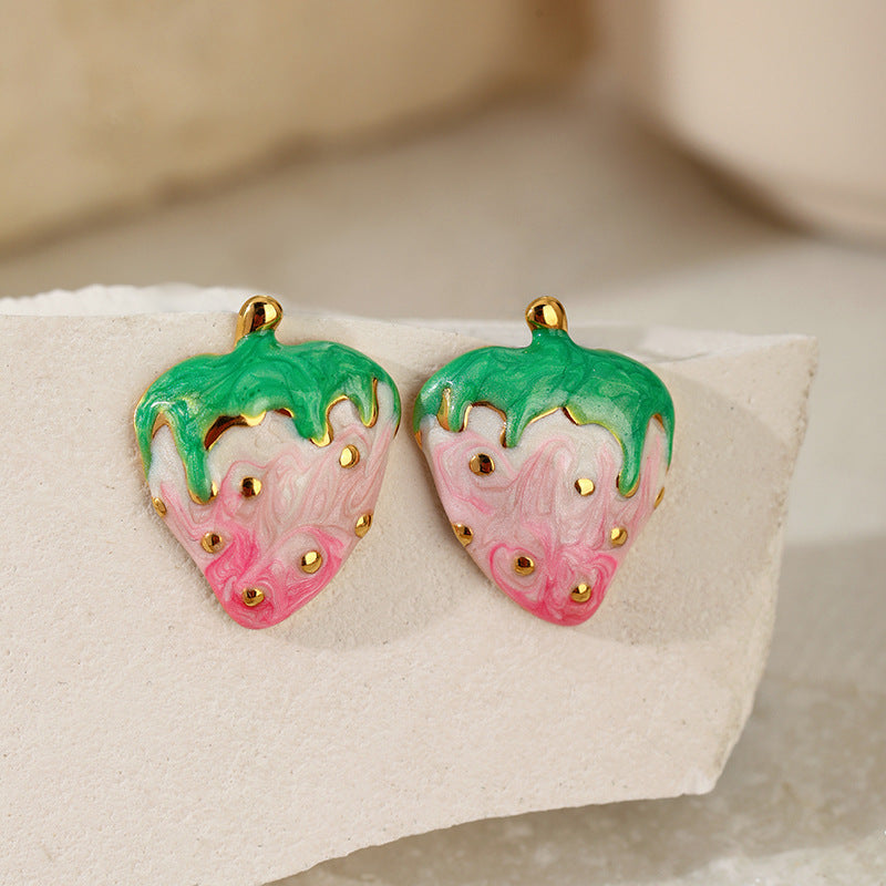 Strawberry Drip Earrings Steel Enamel Gold-Plated S5P091