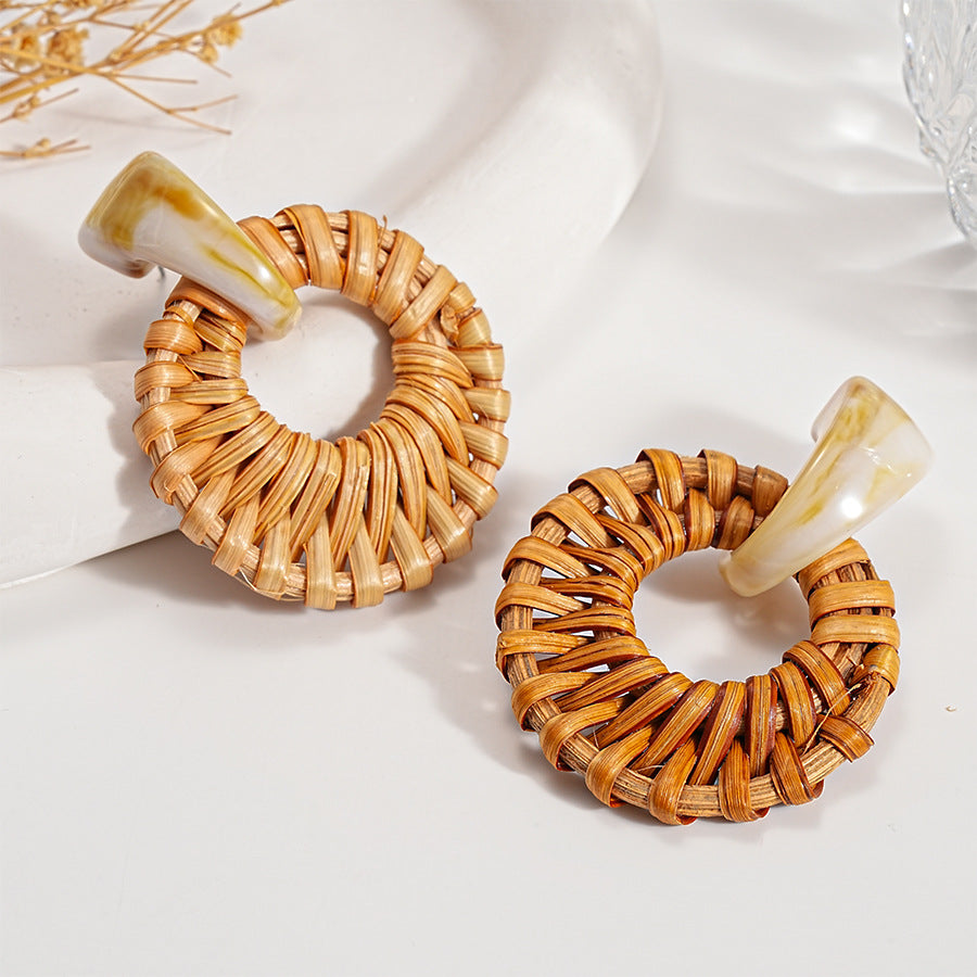 Bamboo Weave Resin Hoops Steel Rhodium Plated S5P252