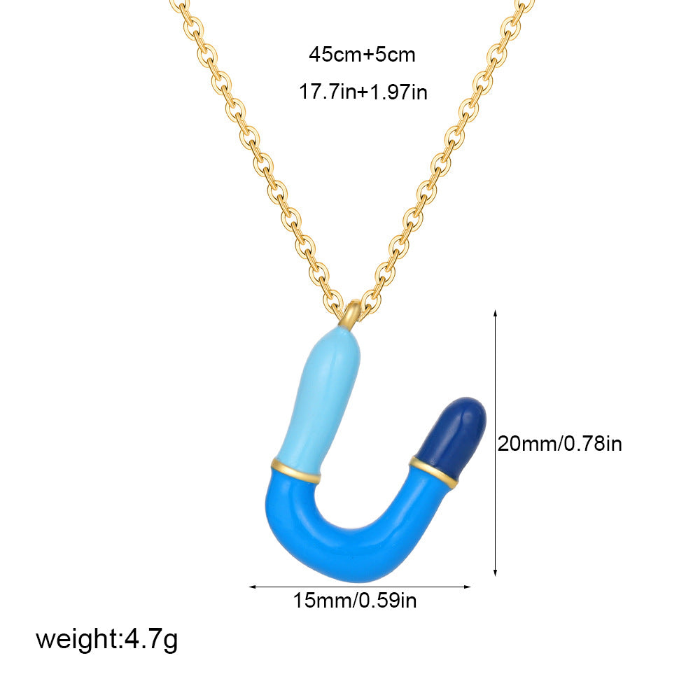 Alphabet Enamel Capsule Necklace Steel Gradient Color S5P234