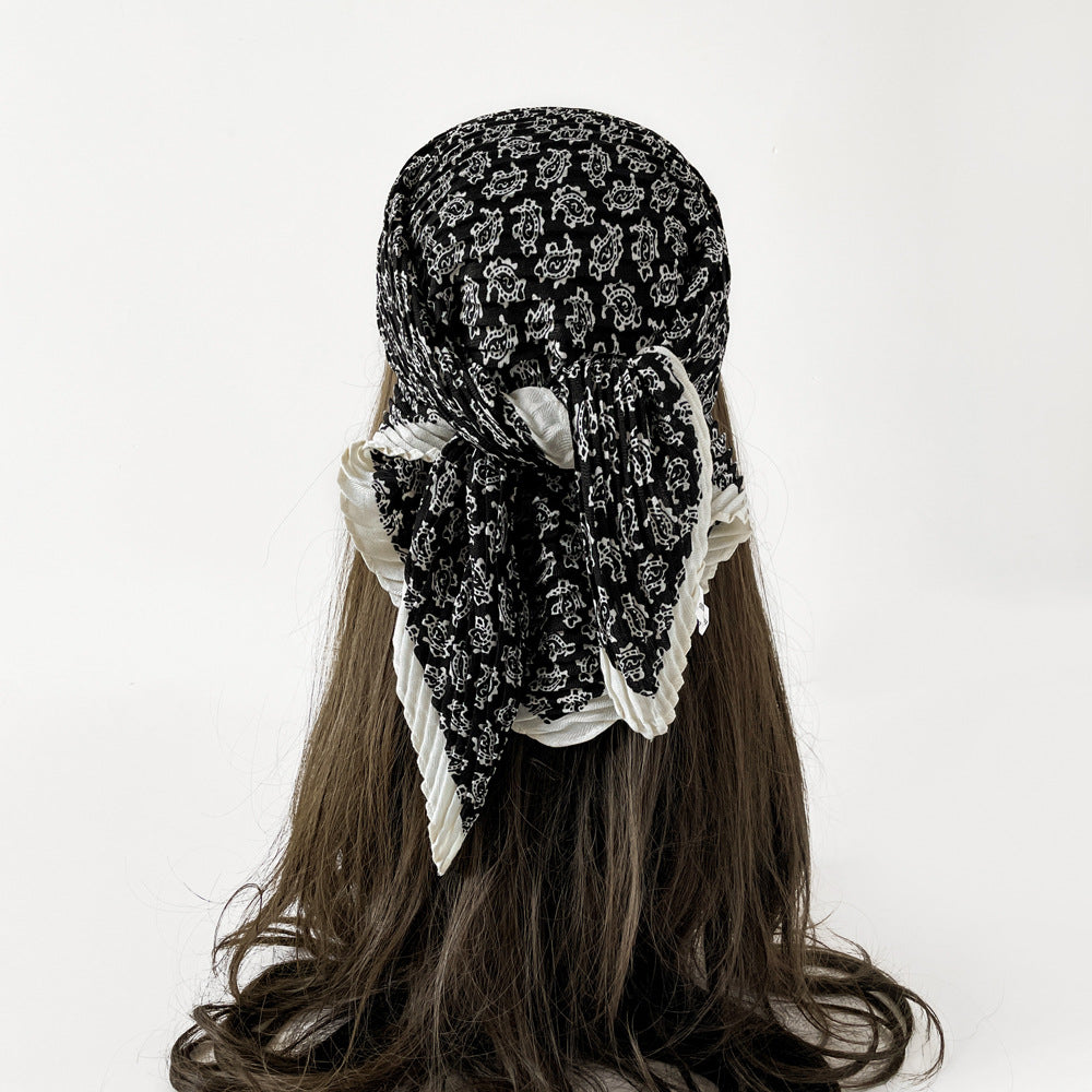 Crinkled Herringbone Scarf 70cm Square Women N6G221