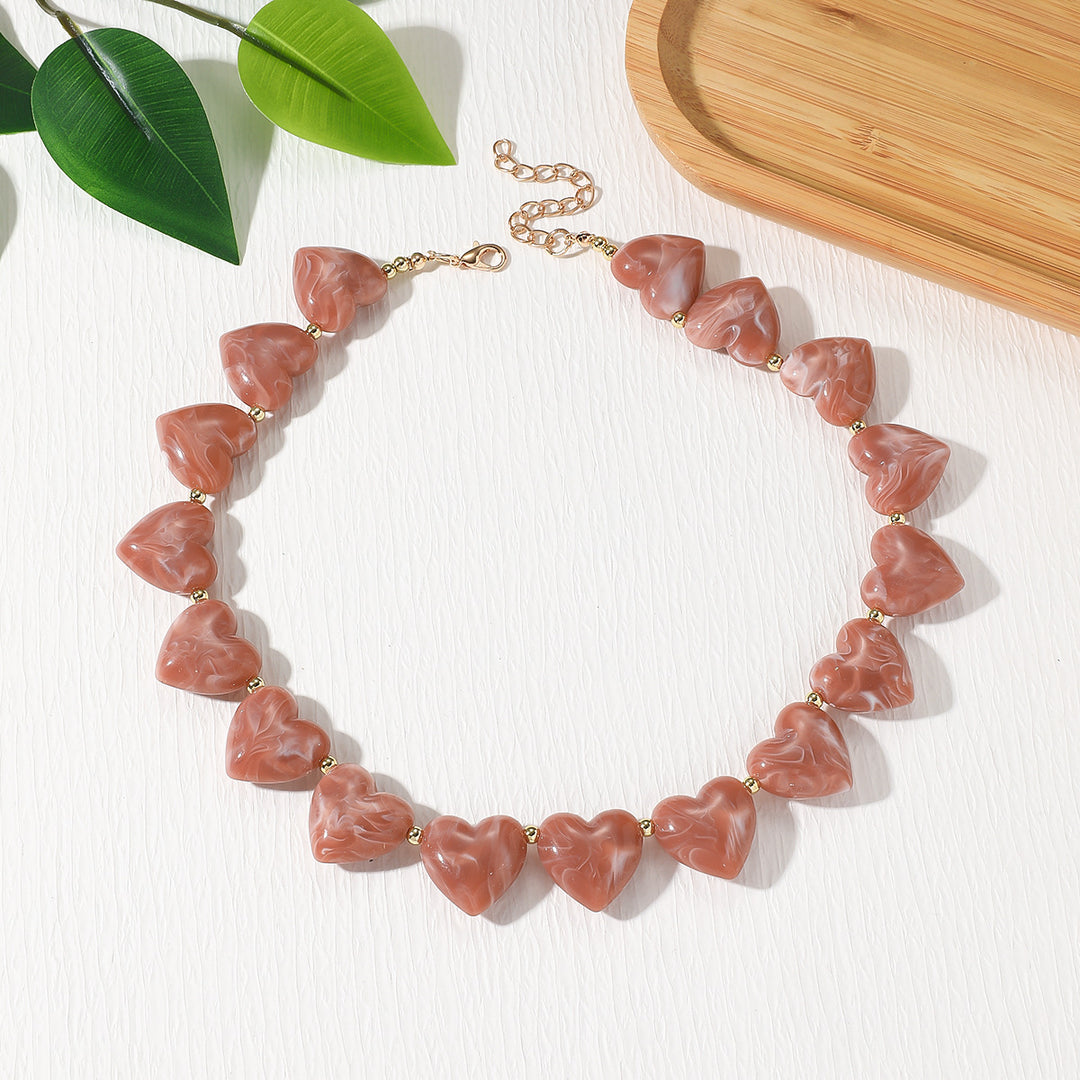 Statement Resin Heart Pendant Necklace Long Chain N6H101
