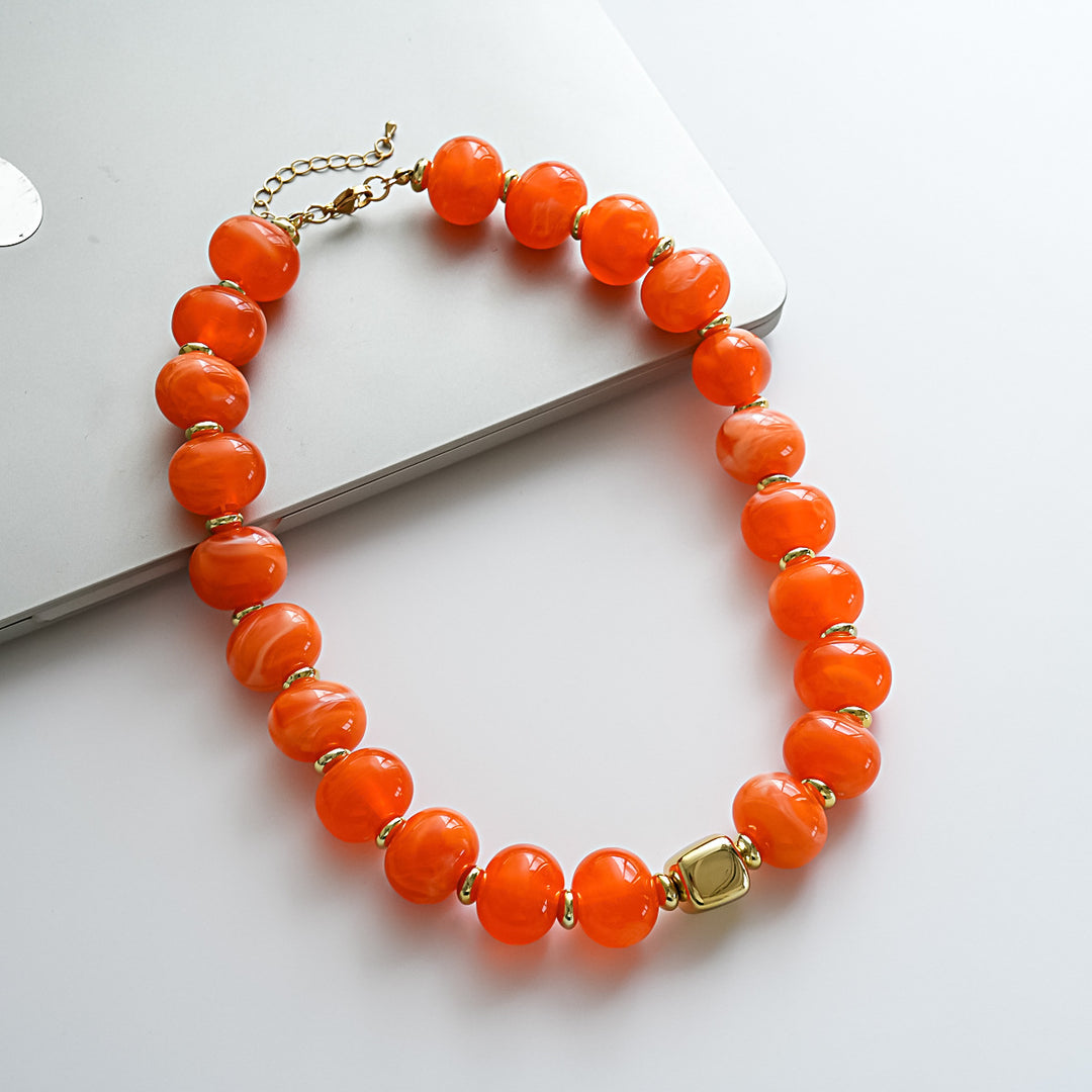 Vintage Acrylic Ombré Beaded Geometric Necklace N6H068