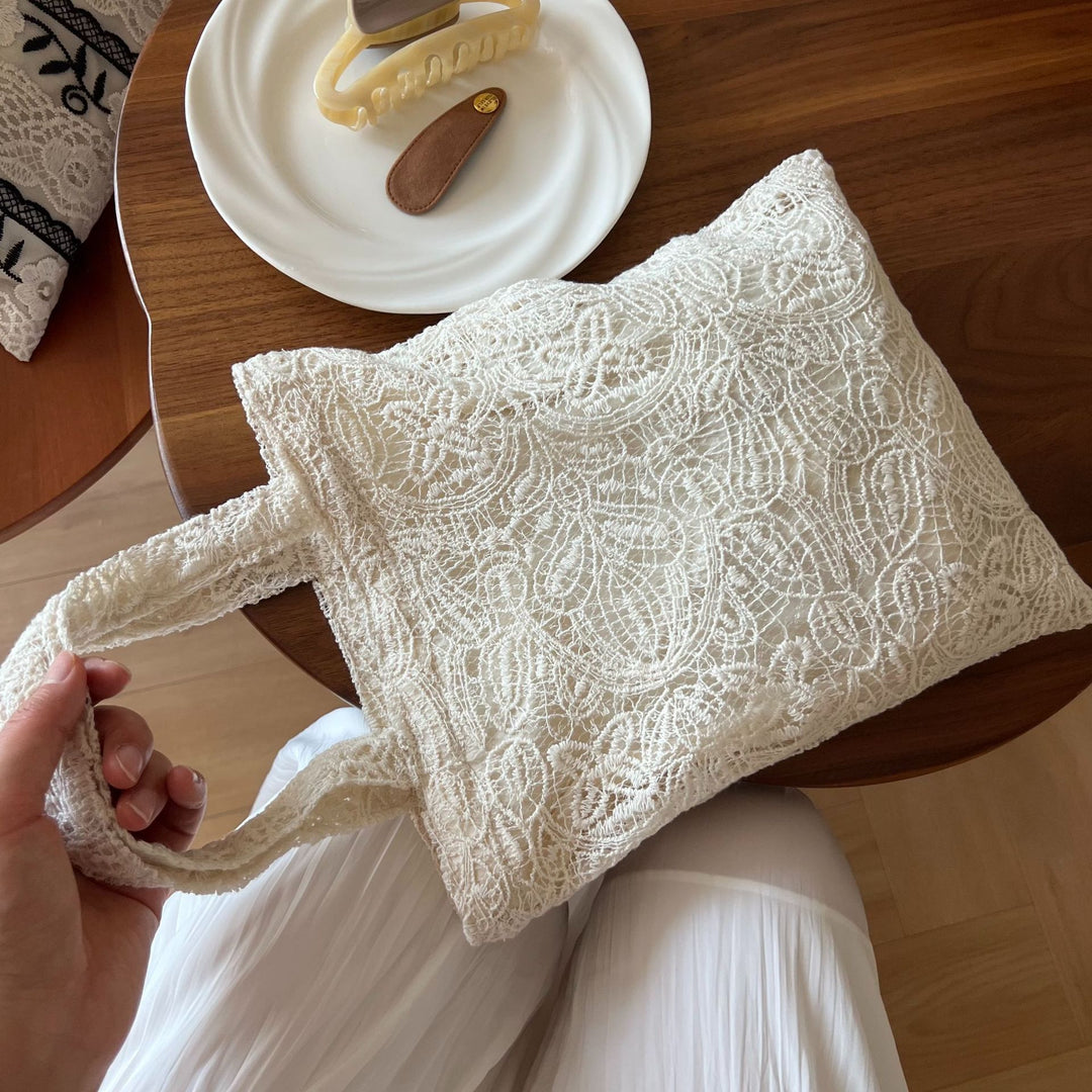 Lace Embroidered Cotton Top-Handle Case Canvas Lining S5P330