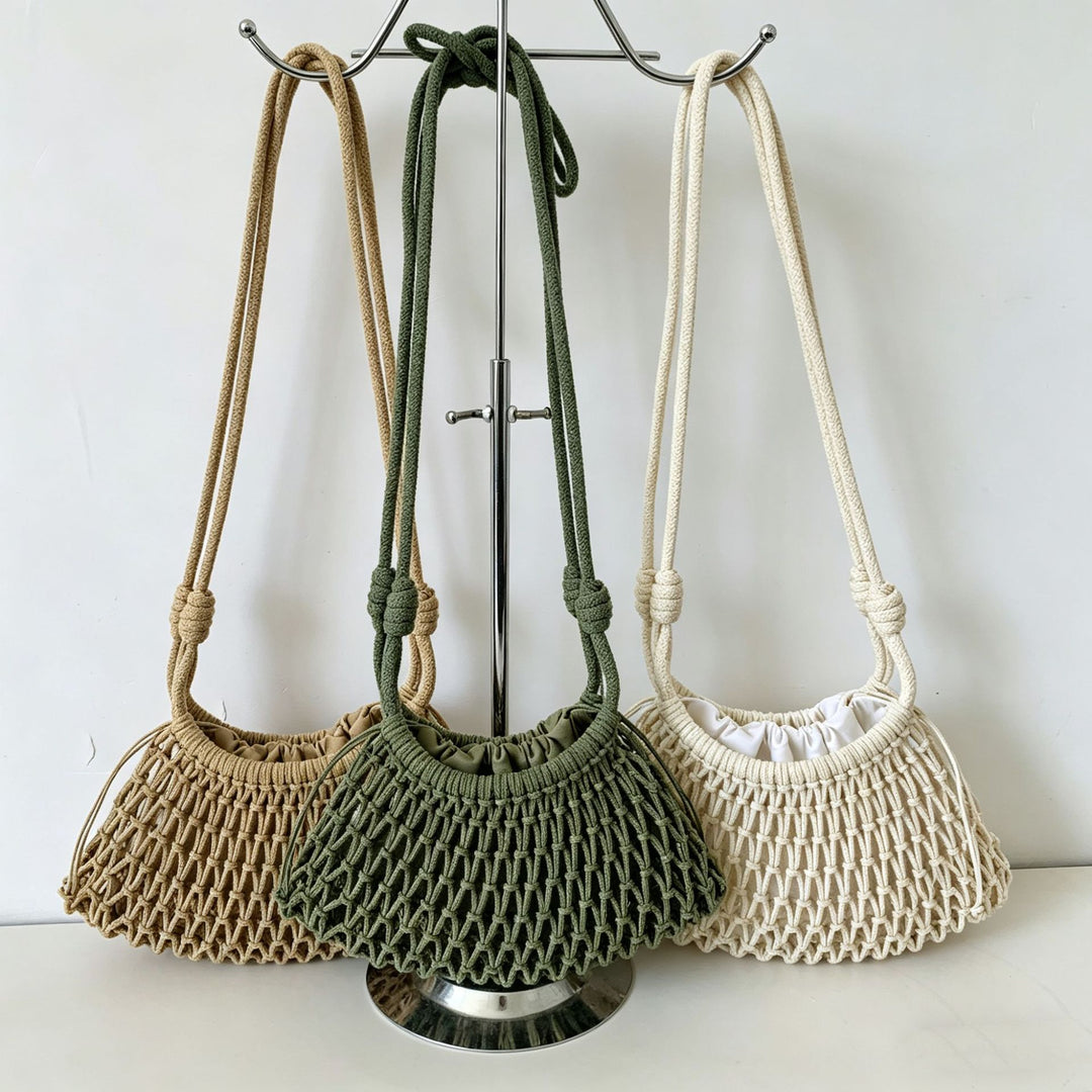 Cotton Mesh Drawstring Mini Beach Crossbody Bag N6F145