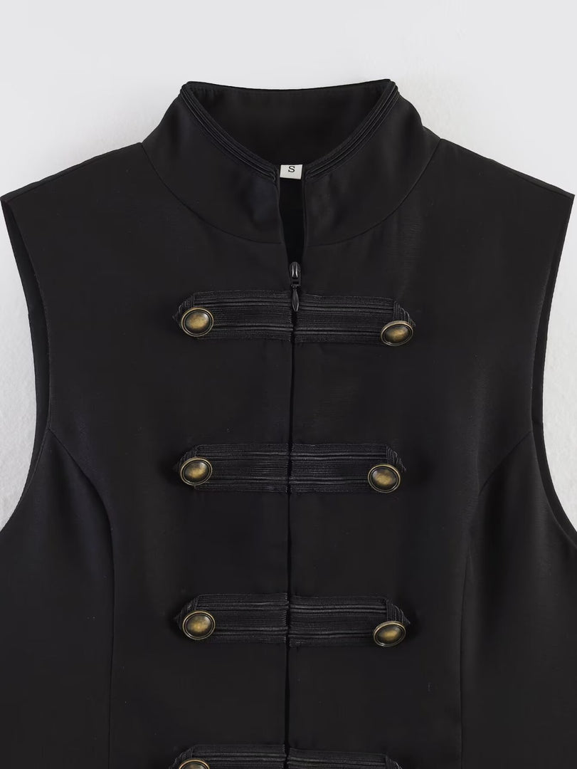Sleeveless Stand Collar Knot Front Vest Women N6F006