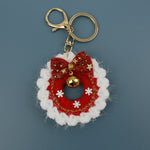 Load image into Gallery viewer, Hand Crocheted Velvet Christmas Wreath Bell Keychain N6K297