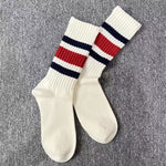 Load image into Gallery viewer, Unisex Terry Stripe Color Block Mid-Calf Stack Socks N6H007