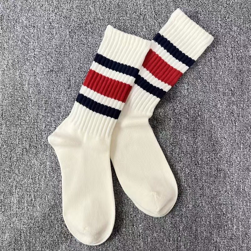 Unisex Terry Stripe Color Block Mid-Calf Stack Socks N6H007