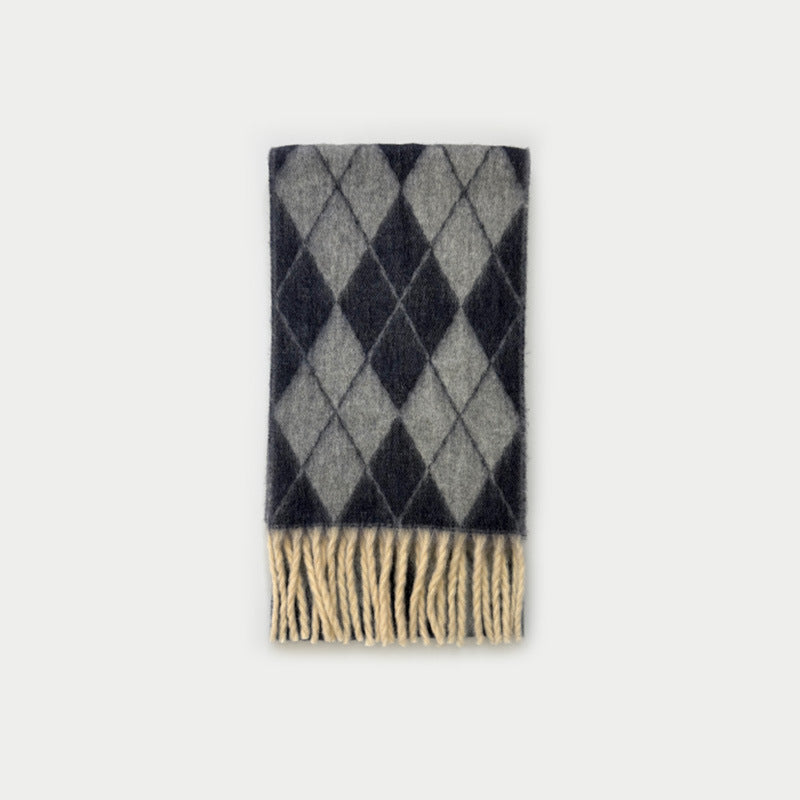 Wool Blend Diamond Jacquard Fringe Scarf N6K231
