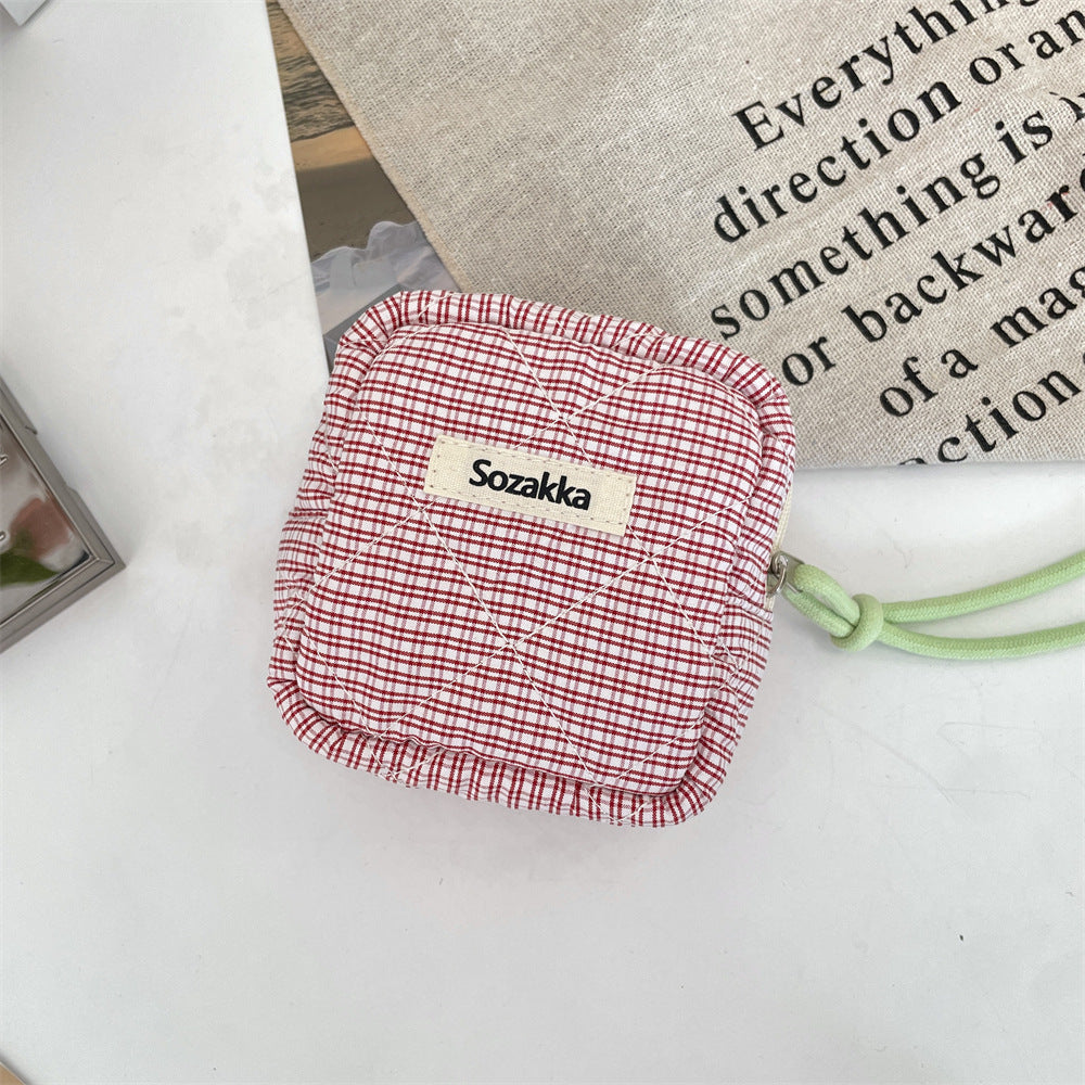 Padded Plaid Corduroy Pouch Women Multi purpose S5P870