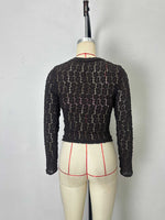 Load image into Gallery viewer, Brown Lace Long Sleeve Slim Fit Top N6F224