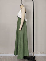 Load image into Gallery viewer, Elegant Contrast V-Neck Backless Green Maxi Dress N6A088