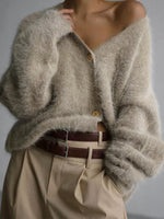 Load image into Gallery viewer, V Neck Button Cardigan Mid Heavy Khaki N5A167