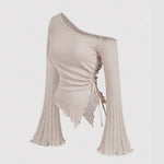 Load image into Gallery viewer, BellSleeve TieRib Knit Lightweight Apricot N5A154
