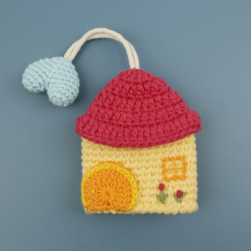 Sweet Hand Crochet Colorful House Key Case Yarn Charm N6G044