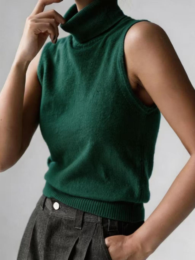 Knit Sleeveless Vest High Neck Tank Top Women Simple N6G132