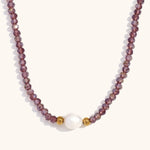 Load image into Gallery viewer, Amethyst Steel Pearl Shell Necklace Gold Plated Retro S5P236
