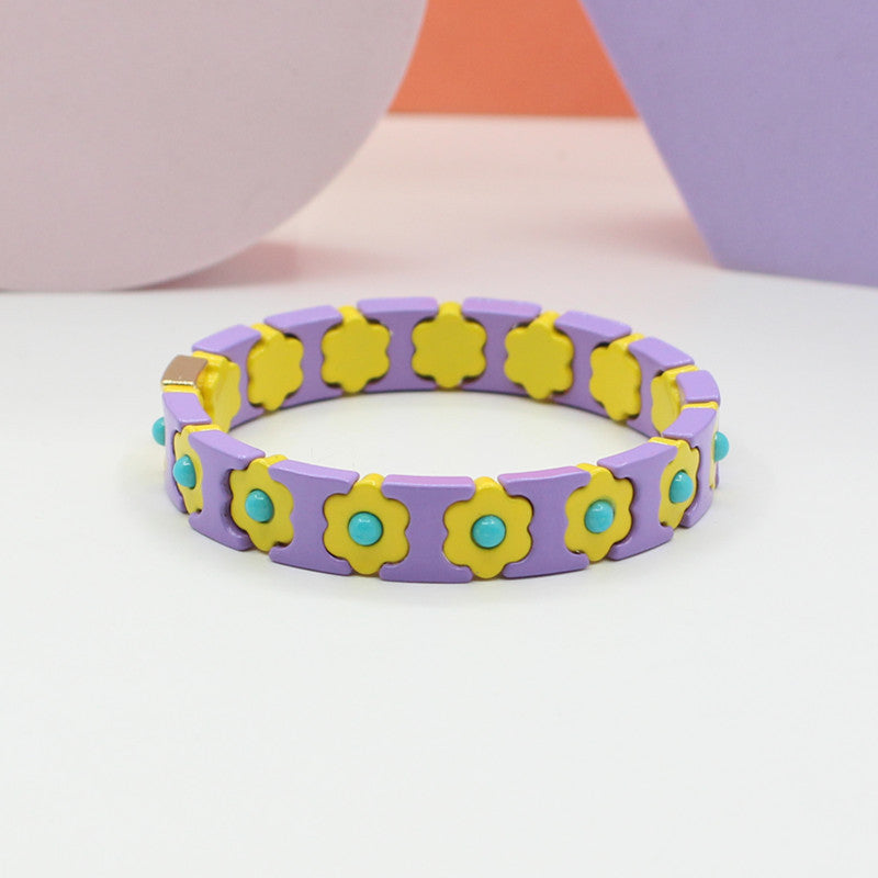 Bohemian Floral Cuff Enamel Steel Elastic DIY Plated S5P085