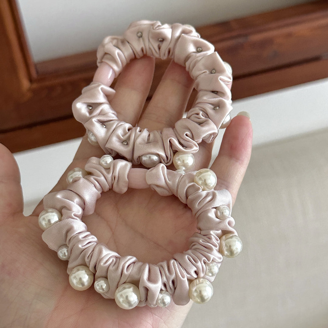 Polka Dot Pearl Mini Scrunchie High Elasticity Women N6H187