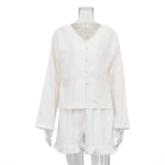 Load image into Gallery viewer, Long Sleeve Ruffle Sleeve Shirt High Waist Shorts Set N6D108